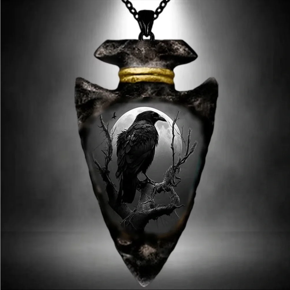Gothic Geometric Triangle Black Chain Pendant Crow Necklace Faux Fashion Jewelry